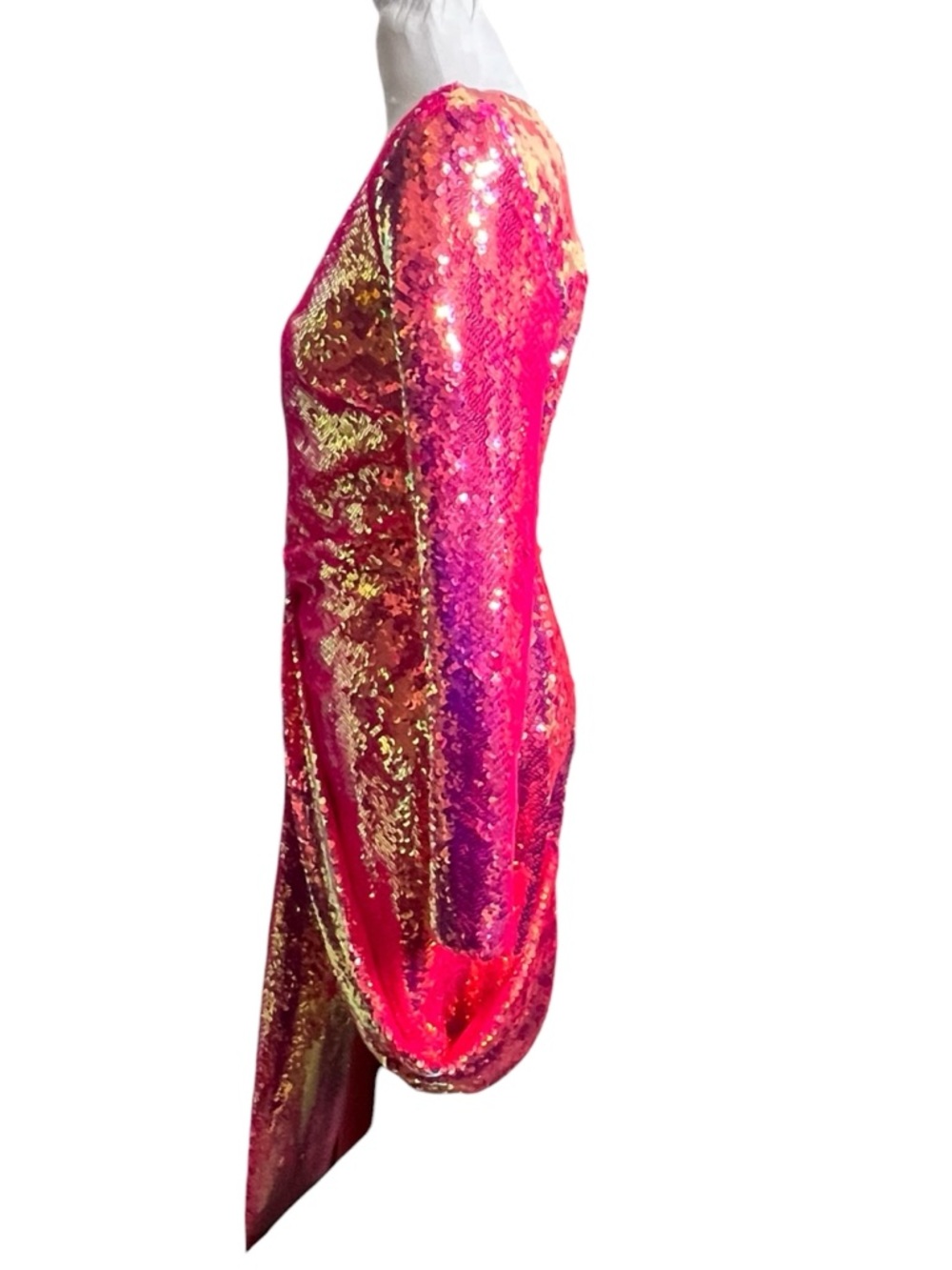 Nadine‎ Merabi NWT Celina Dress Women’s Large Hot Pink Sequin One Shoulder Gala - Picture 3 of 9